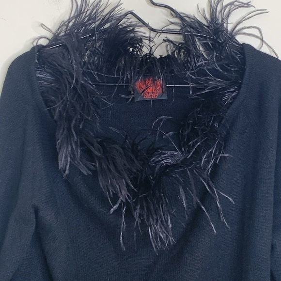 Happy Sheep NWOT Black 100% Cashmere Feather Neckline Off/On Shoulder Sweater M - Picture 3 of 12